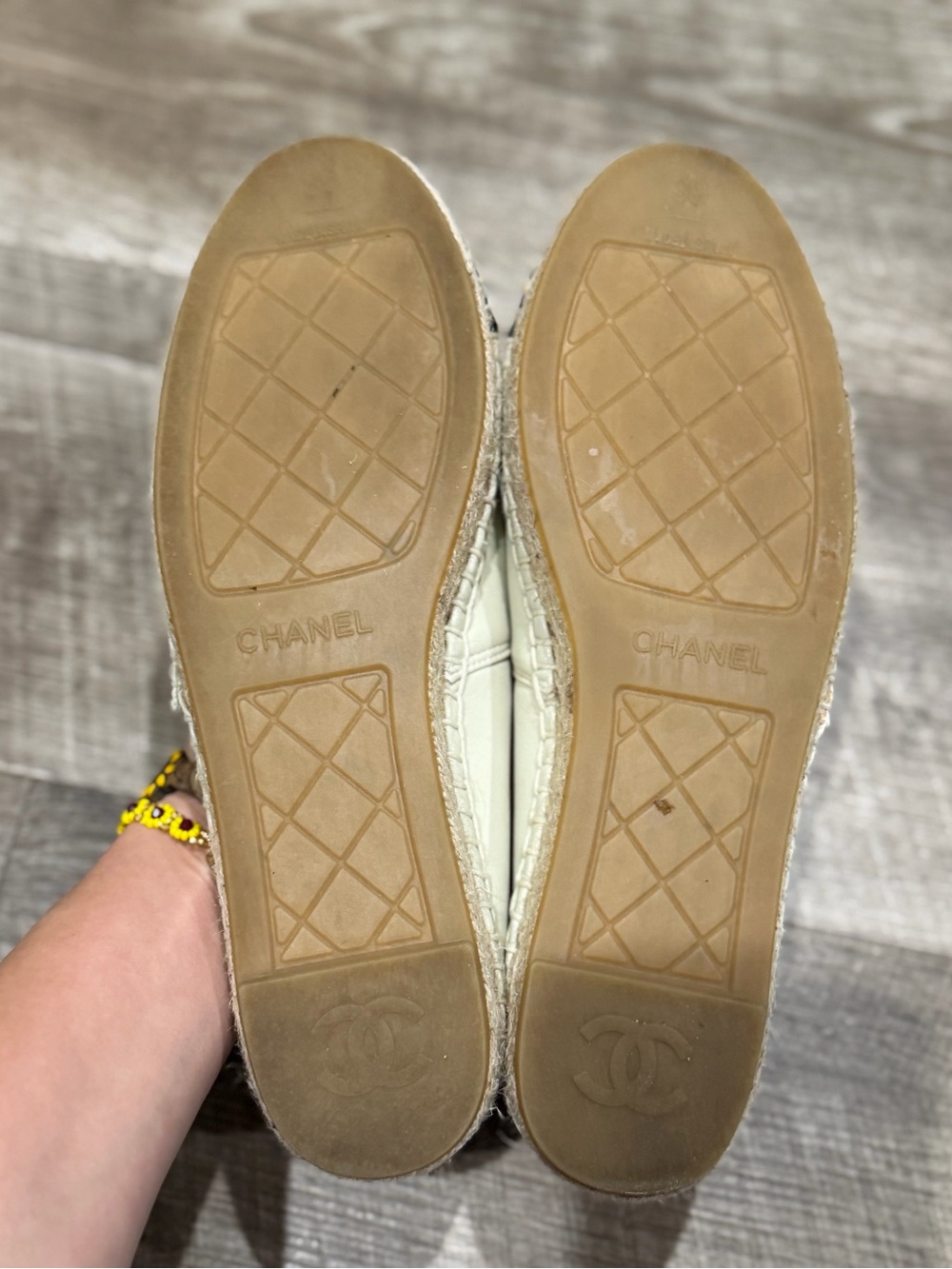 CHANEL Black Beige Leather Lambskin Espadrilles CC Cap Toe Sole Slip On EU Sz 39 - Picture 8 of 10